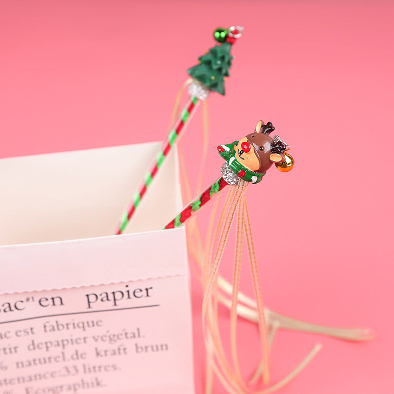 Christmas Cat Teaser Wand with Bells and Ribbons