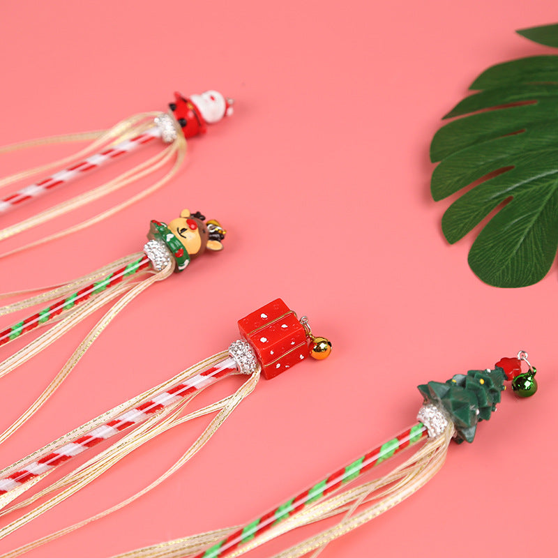 Christmas Cat Teaser Wand with Bells and Ribbons