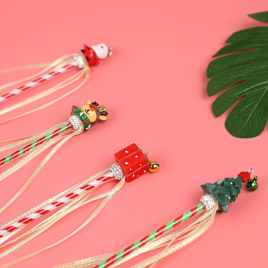 Christmas Cat Teaser Wand with Bells and Ribbons