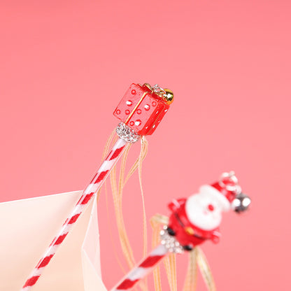 Christmas Cat Teaser Wand with Bells and Ribbons