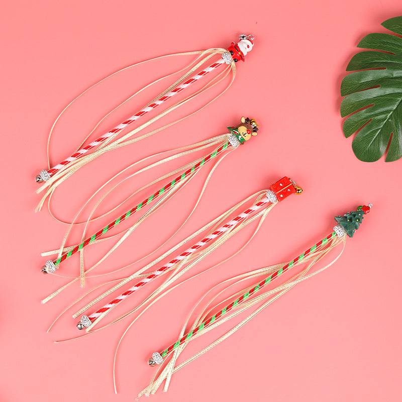 Christmas Cat Teaser Wand with Bells and Ribbons