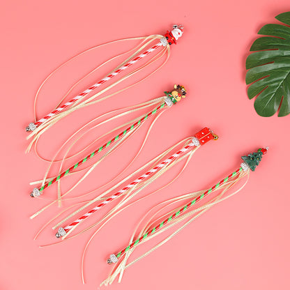 Christmas Cat Teaser Wand with Bells and Ribbons